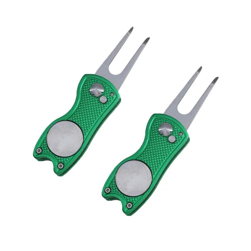 1/2pc Foldable Golf Divot Repair Tool with Golf Ball Tool Pitch Groove Cleaner Golf Accessories Putting Green Fork Training Aids