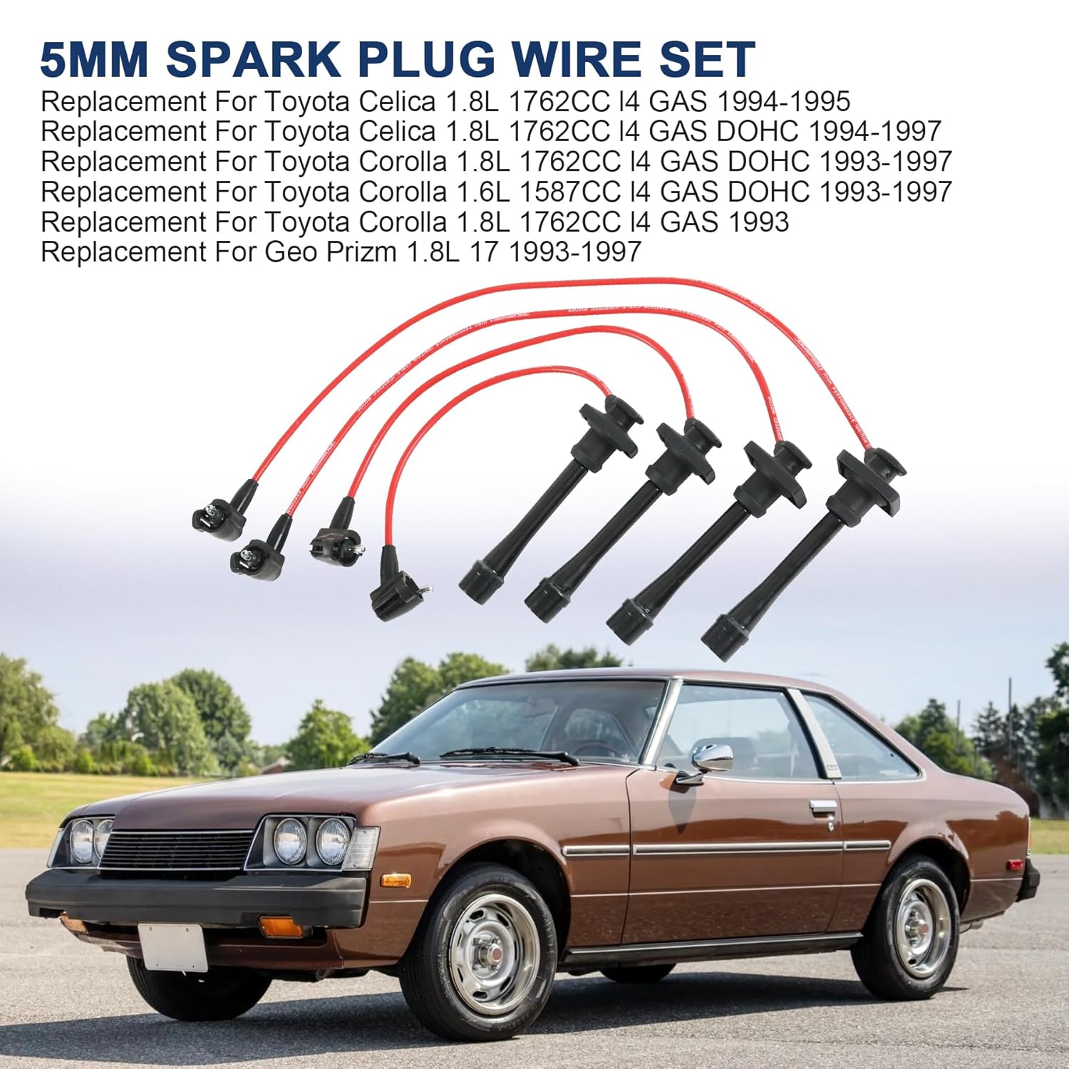 Комплект проводов зажигания 5 мм Замена для Geo Prizm Toyota Celica Corolla 1.6L 1.8L 1993-1997 Заменяет 94853682, 90919-22327, 9091922327, 71-4168,