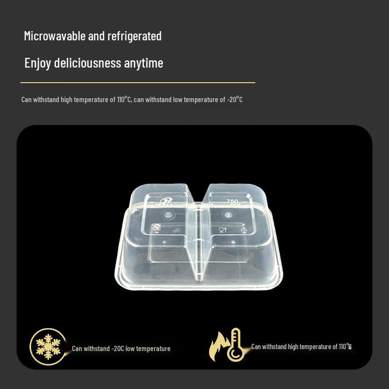WS Disposable 650ml 2-Compartment Rectangular Food Containers with Lids