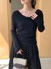 Jiu'er 7-Color Bowknot V-Neck Knitwear - Women's Versatile Solid Base Layer 0677