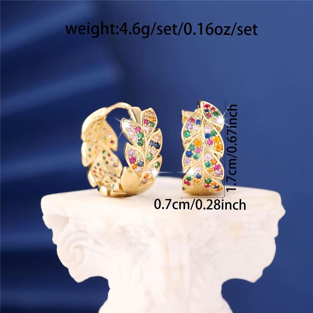 Female Rainbow Zircon Stone Hoop Earrings Vintage Fashion Gold Color Wedding  For Women