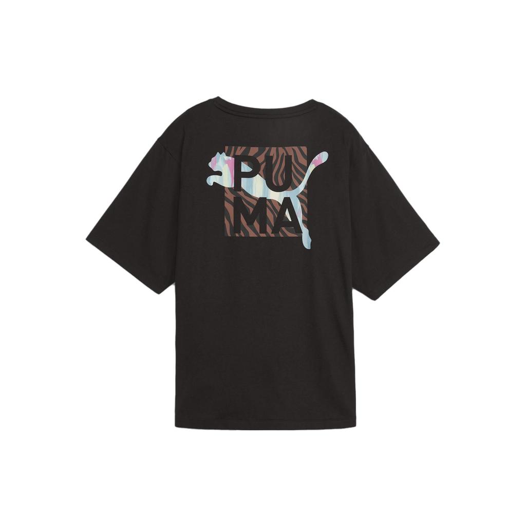 Puma Boyfriend Animal Remix Letter Print Casual Round Neck Short Sleeve T-Shirt Women Tops Black 524821-01