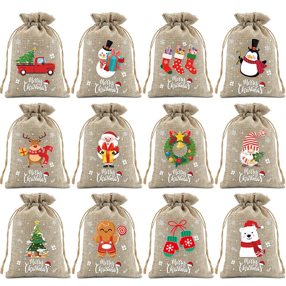 12pcs Halloween Drawstring Bag Packaging Valentine's Day Gift Bag Party Festival Gift Bag Christmas Cloth Drawstring Bag
