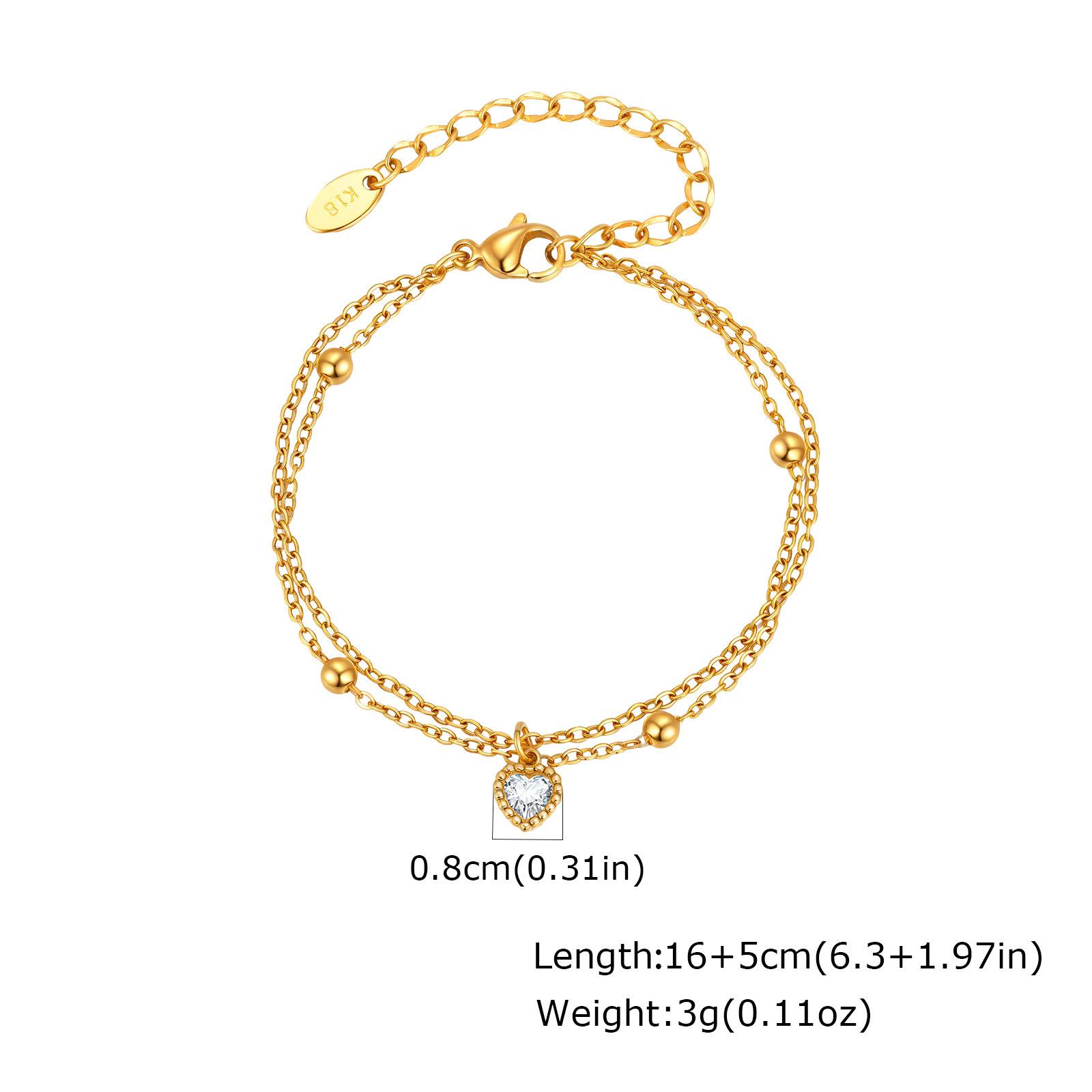 Женские Аксессуары Нержавеющая Сталь Двойное Сердце Циркон Золотой Браслет 2443