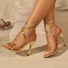 Fashion Gold Silver Patent Leather High Heels Sandals Women Cross Band Thin Heeled Party Sandals Plus Size Ankle Buckle Gladiator Shoes
