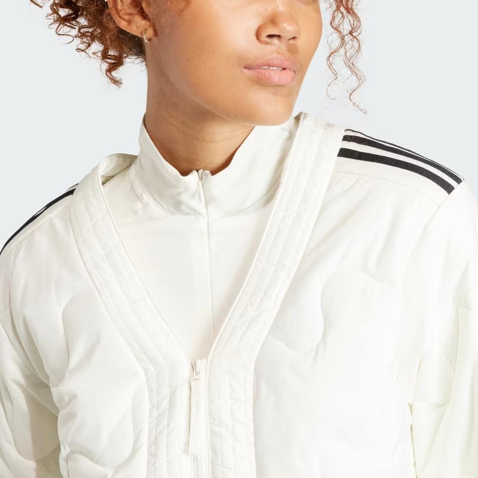 Adidas Nuganic Crop Light Insulation Jacket Solid Color Zip V-Neck Long Sleeve Jacket Women Jacket White IS1260