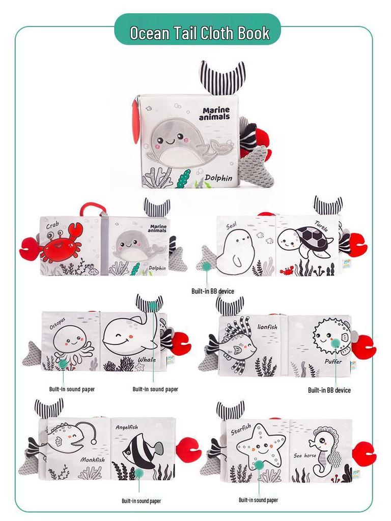 Early Education Baby Puzzle: Black and White Tear-Resistant Cloth Book with Tails