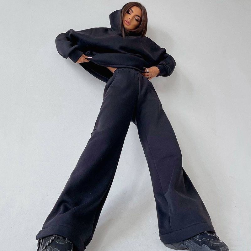 

2023 Amazon EBay Мода Женский Осень и Зима Новый Худи Карман Свободный Свитер Свободные Брюки Костюм из двух частей Black L