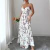 Sommer Neu V-Ausschnitt Figurbetont und Dünn Geblümt Langer Rock Bedrucktes Feen Trägerkleid