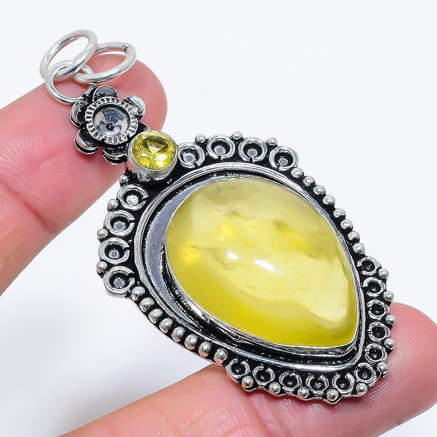 

Подвеска ручной работы в этническом стиле с желтым ониксом и цитрином, 2,88 дюйма SR-10174