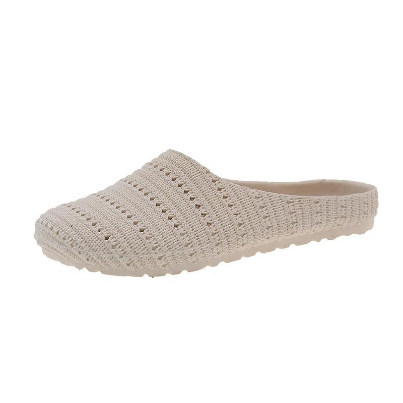 Niche hand-woven hollow breathable bag head half slippers women's summer outer wear wind thick-soled shoes