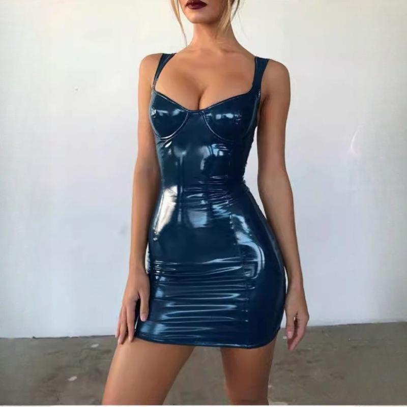 

Соблазнительное мерцающее платье на бретельках, утягивающее талию и стройнящее, из искусственной кожи на бретельках XXXXXXL темно-синий