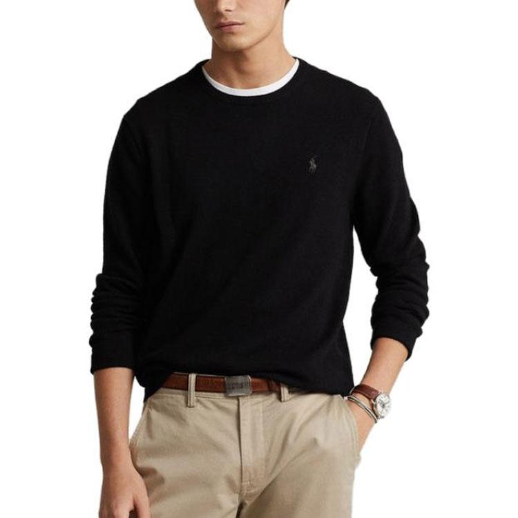 Polo Ralph Lauren FW23 Solid Color Crew Neck Casual Pullover Sweater Men Sweater Black MNPOSWE16821244-001