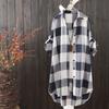 Women's Point Collar Long Sleeve Plaid Blouse Loose Fit Casual Cotton Tunic Shirt Outerwear