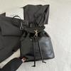 Soft PU Leather Drawstring Flap Backpack, Minimalist Gold Hardware Casual Daily Travel Bucket Backpack For Women