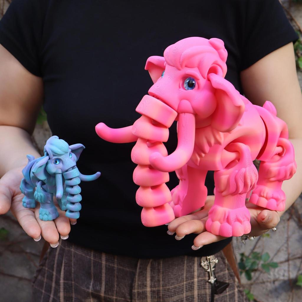 3D Printed Movable Mammoth Elephant Model – Creative Desktop Toy Ornament