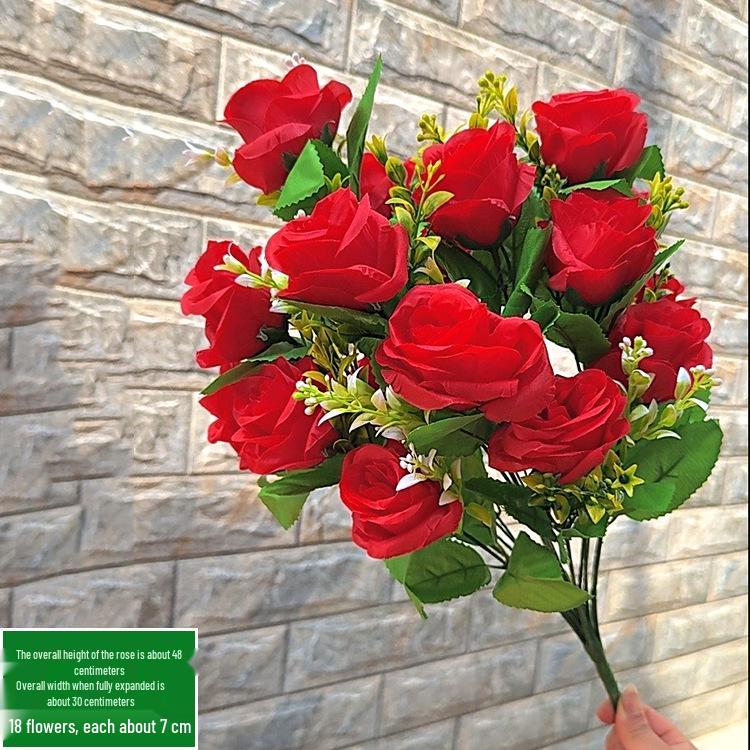 Large 18-Head Rose Bouquet for Living Room or Wedding Decor – Silk & Plastic Arrangement
