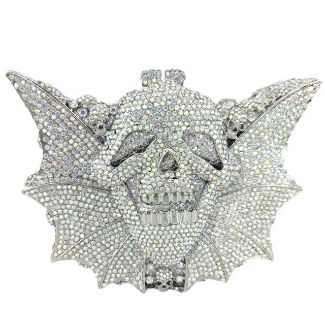 

Boutique De FGG Skull Head Women Crystal Evening Bags and Clutches Formal Party Cocktail Vampire Clutch Minaudiere Handbag Small Size
