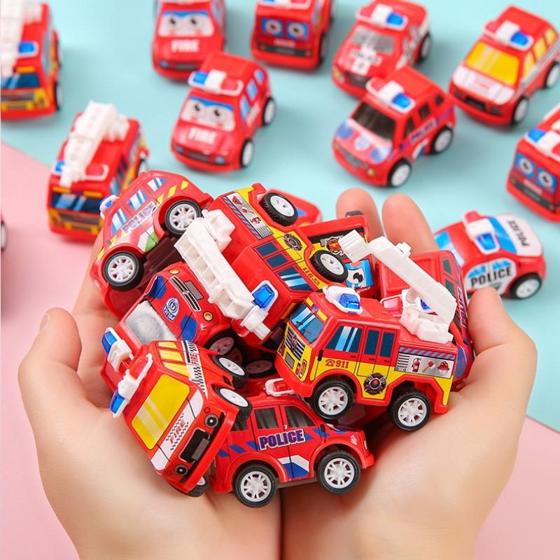 5Pcs Children'S Birthday Party Favors Baby Shower Gift Kids Cartoon Mini Pull Back Fire Truck Police Car Toys Diy Decoration
