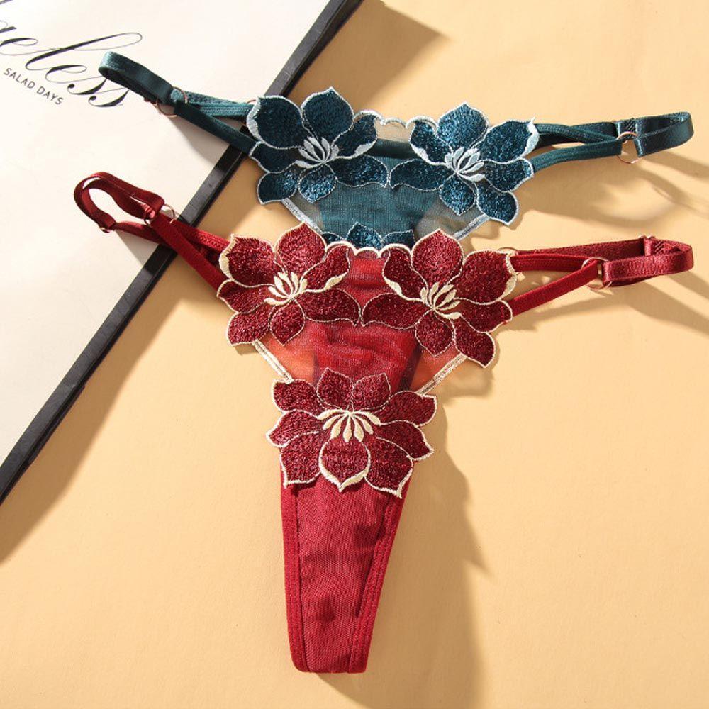 Transparent Flower Embroidery For Girls Korean Underwear Women Panties T Back Thongs String Briefs