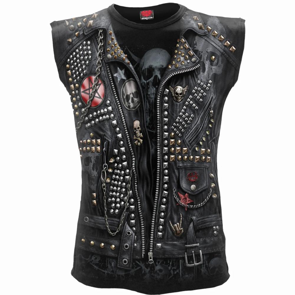 

SPIRAL GOTH METAL ALLOVER Sleeveless Top/Biker/Tatt wbr/ oo/Rock/Metal/ wbr/ Skul/Tee Unisex T-Shirt XXXXL