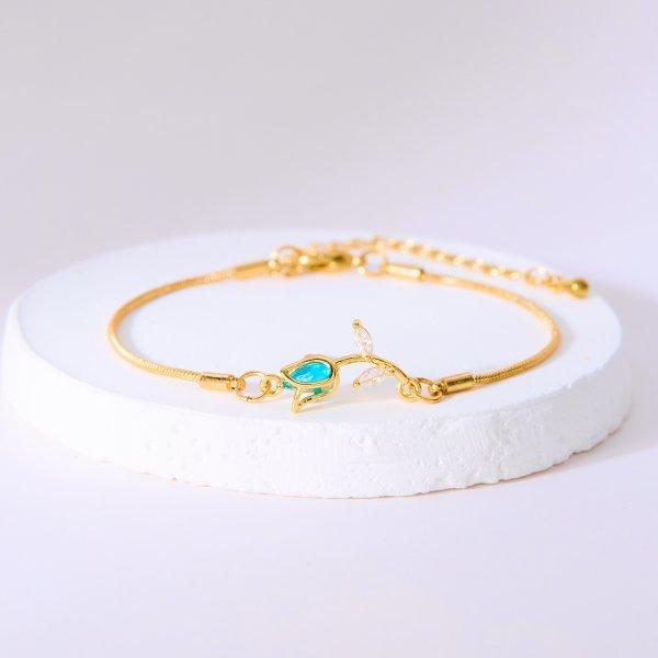 Fashion Gold Color Crystal Zircon Flower Tulip Bracelet For Women Wedding Party Valentine's Day GiftJewelry