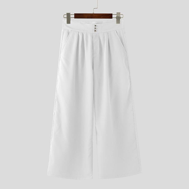 INCERUN Oversized Men Zipper High Waist Solid Casual Wide Leg Pants with Pockets