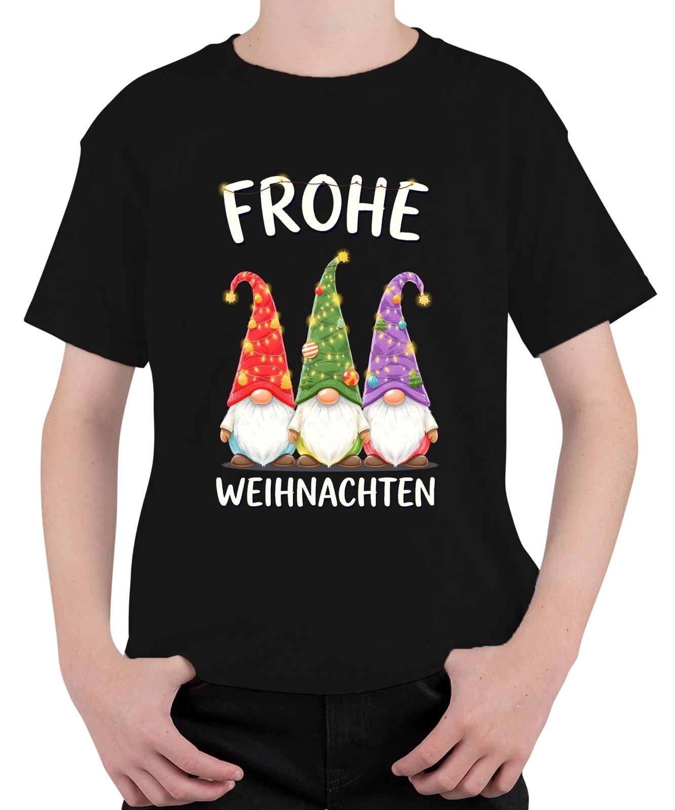 Frohe Weihnachten Wichtel Gnom Weihnachtsmütze Lichterketten Unisex Kinder T-Shi XXXL