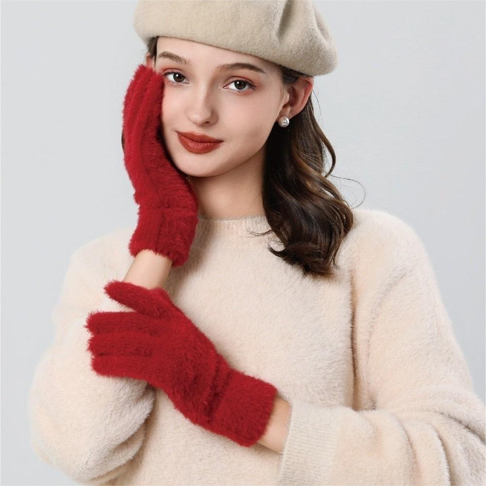 New Plush Winter Gloves Warm Knitted Driving Mittens Full Touchable Screen Full Gloves Gift