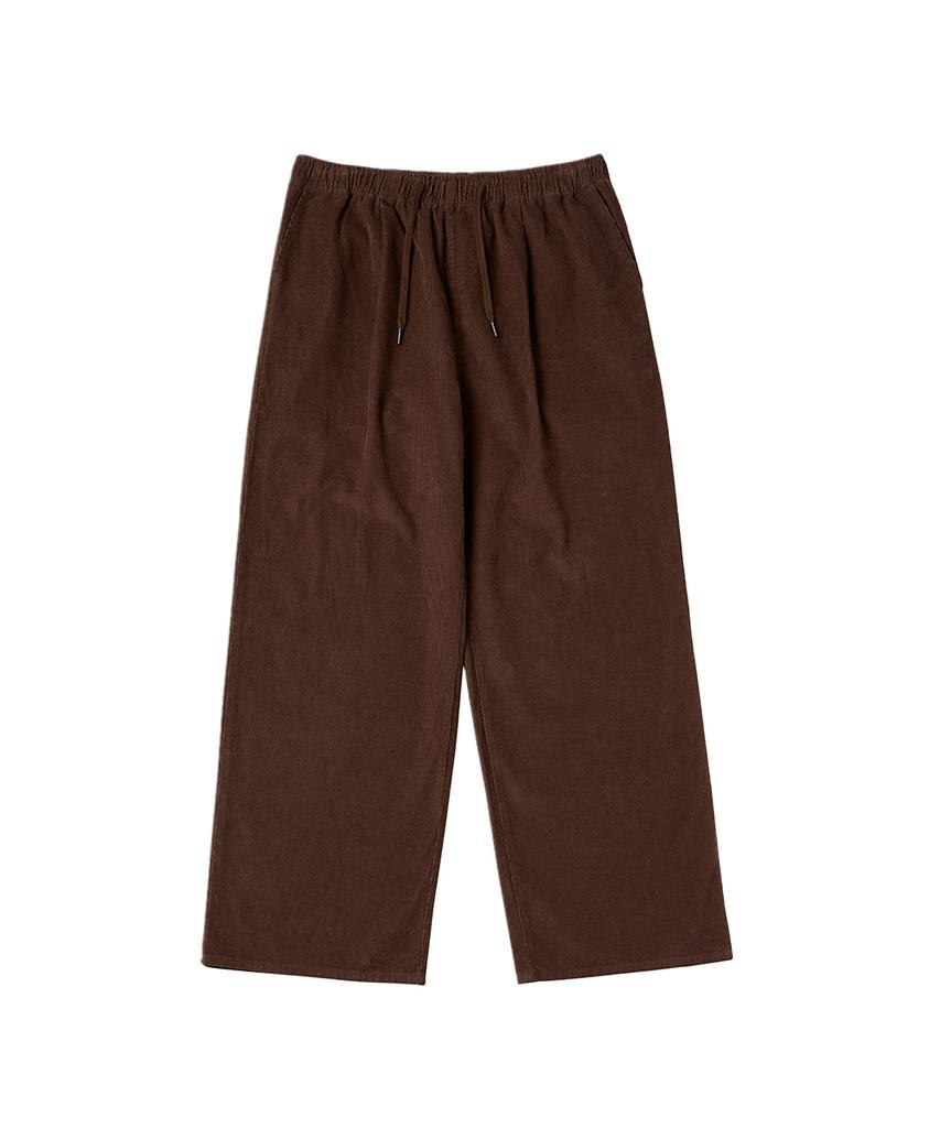 URBANAGE Corduroy Single-Pleat Wide Elastic Pants_Brown
