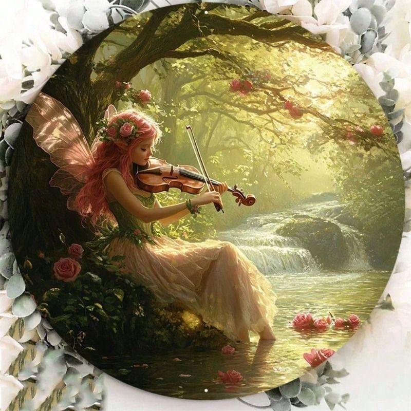 

Metal Wall Art Violinist Fairy Print 8x8 Inch 2D Flat Poster for Living Room