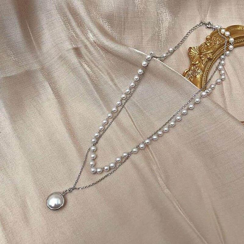 Kpop Pearl Pendant Necklace Gold Tone Layered Chain Choker Woman Egirl Bridesmaid Giveaway Gift Idea Dainty Angel Pendant Necklace Collares Mujer