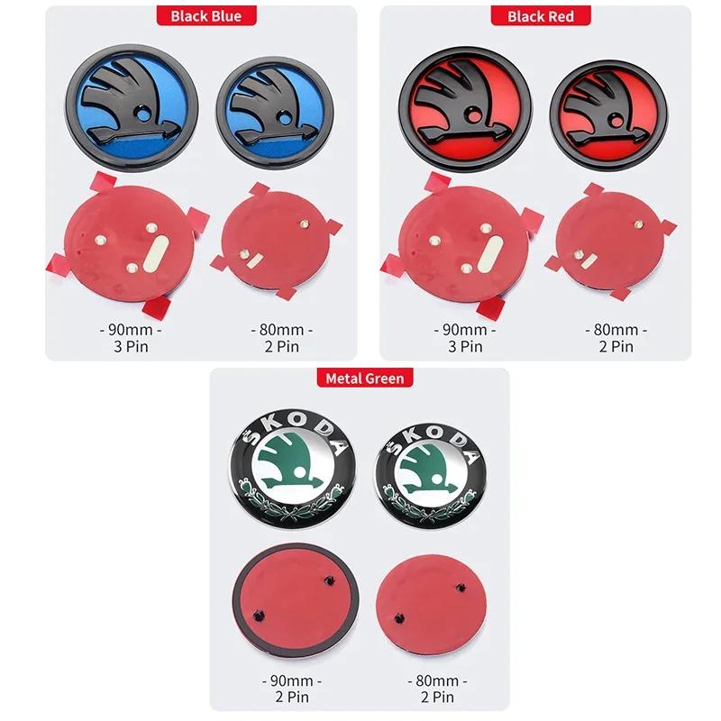 2026 Ζεστό 2τμχ 80mm/90mm 3D Σήμα Εμβλήματος Αυτοκινήτου Καπό Μπροστά Πίσω Πορτμπαγκάζ Λογότυπο Για Skoda Fabia 1 2 Octavia a7 RS Superb Rapid Yeti Karoq