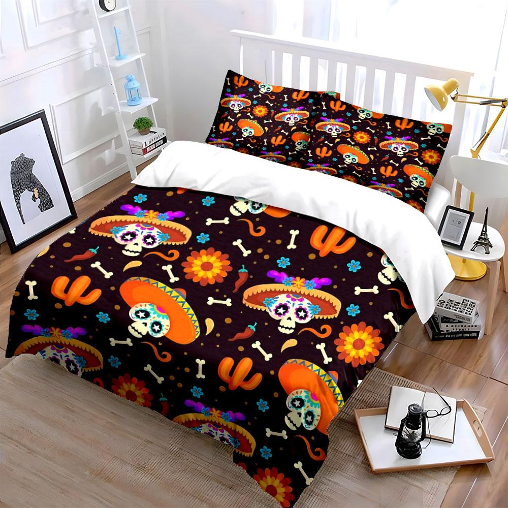 Mexican Skull Pattern Bedding Bedding Duvet Cover Set Duvet Cover Pillowcases (1 * Duvet Cover 2 * Pillowcases, Without Duvet Insert)