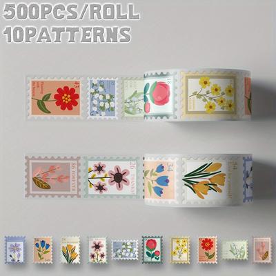 1 rotolo/500 pezzi Rotolo di adesivi a tema Arte Floreale 10 motivi decorazione delicata per regalo di festa Studenti Ricompensa di classe Regalo di compleanno bagaglio diario a mano
