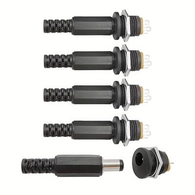 5Pairs DC12V 5.5 X 2.1mm Plastic Male Plugs DC Power Socket Female Jack Screw Nut Panel Mount Connector