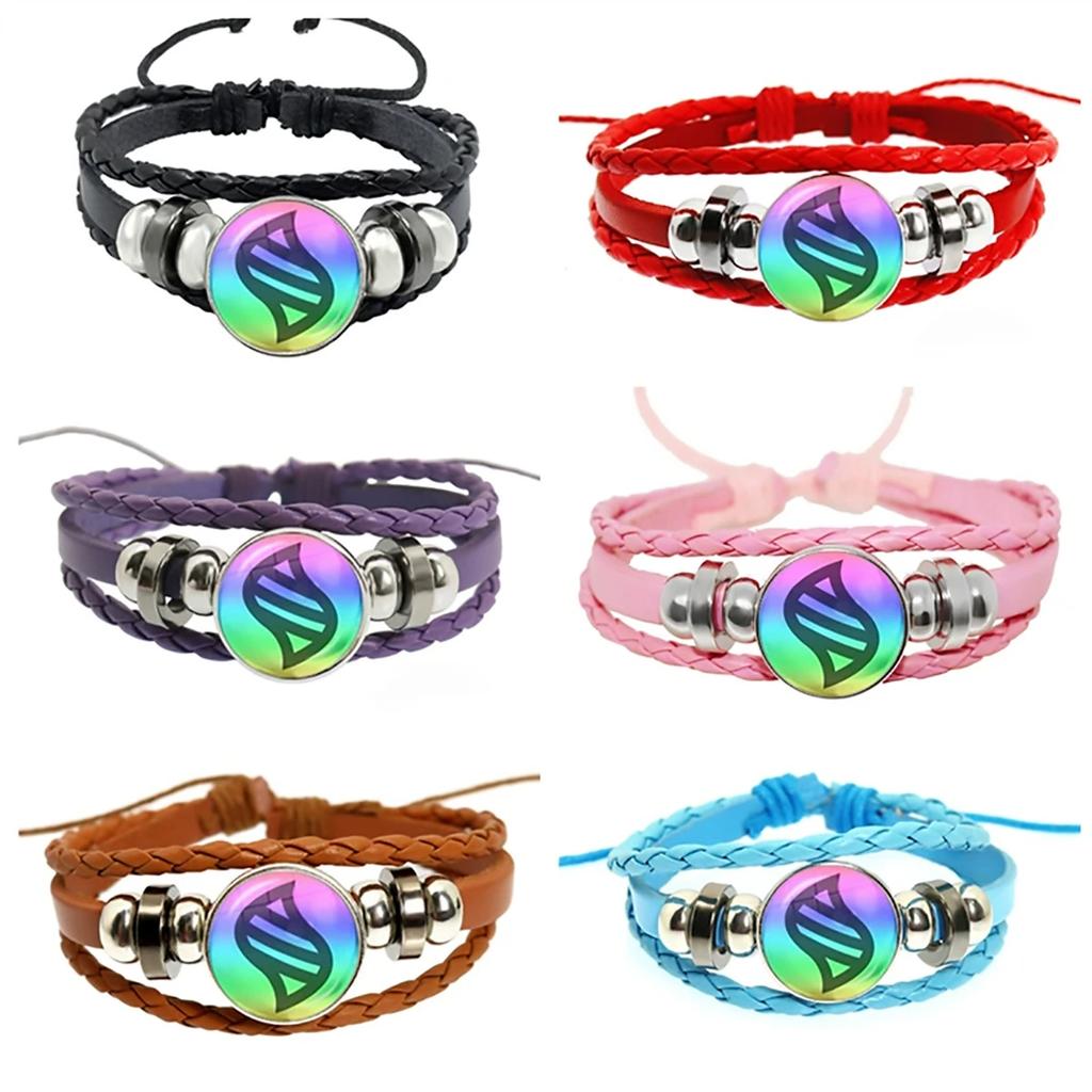Colored Anime Mega Stone Snap Weave Leather Bracelet 18mm Glass Cabochon Adjustable Bangle Jewelry for Women Kids Gift