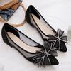Women's Flat Mesh Shoes Diamond with Bow Pointed Toe Ladies Footwear Casual Non Slip Luxury Brand Elegant and Fashionable Y2k On