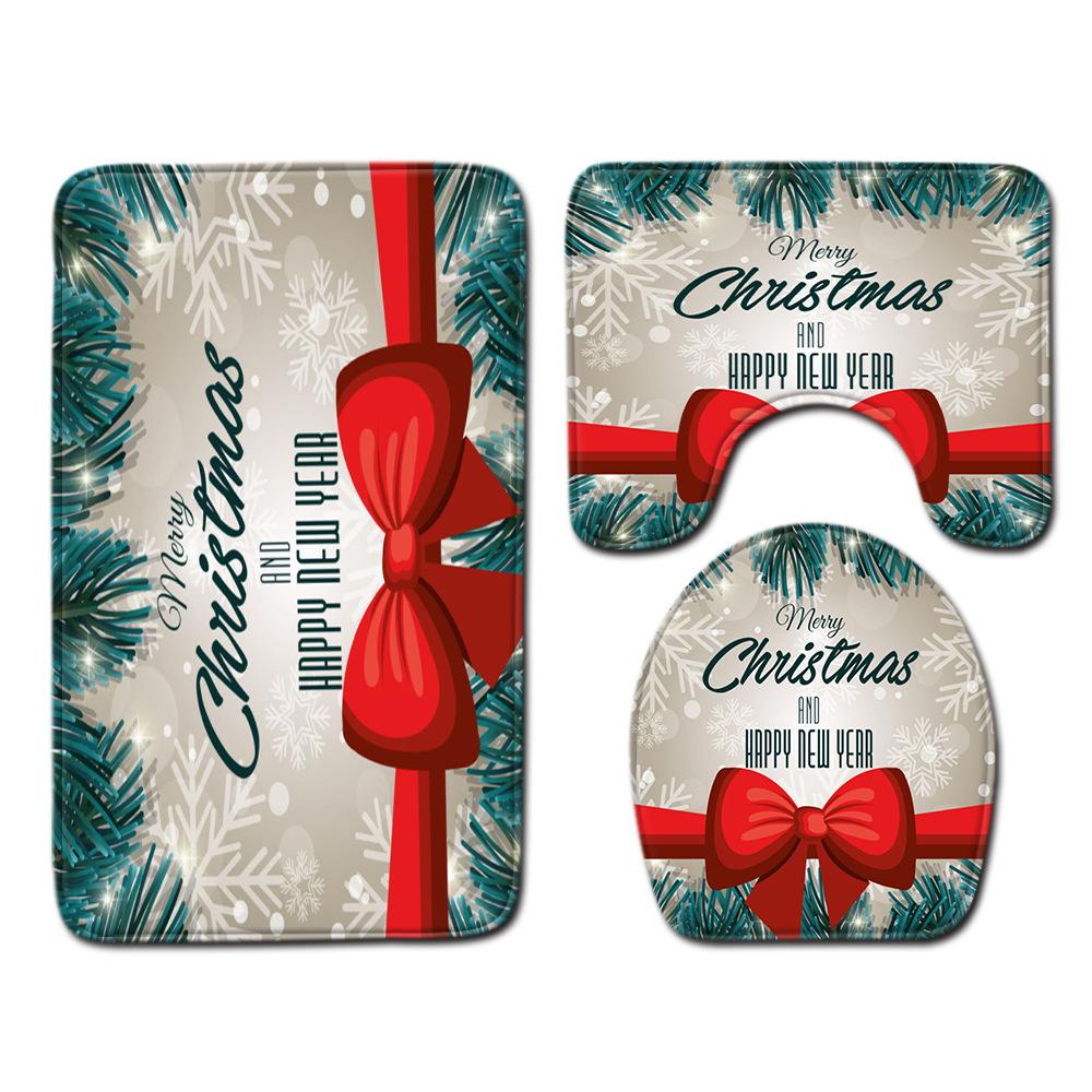 Hot Christmas Bathroom Shower Curtain Four-Piece Combination Floor Mat Bathroom Water-Absorbing Non-Slip Door Mat Carpet