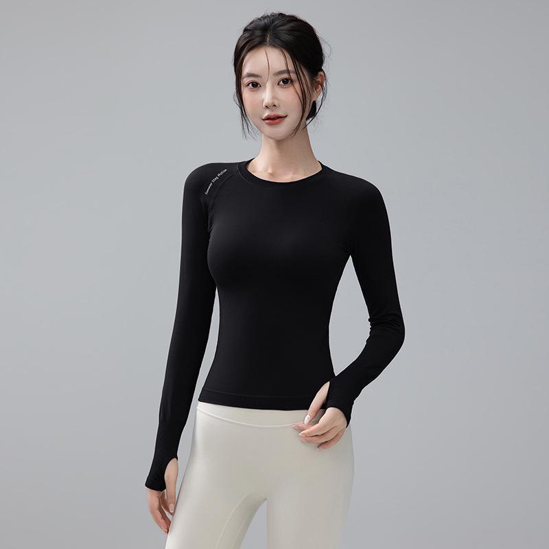 Women's Autumn/Winter Round Neck High Elastic Slimming Long Sleeve Quick-Dry Yoga and Fitness Top
