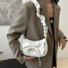 Soft PU Leather Women's Small Shoulder Bags Simple Ruched Design Ladies Underarm Bag Solid Color Bowknot Fashi Purse Handbags