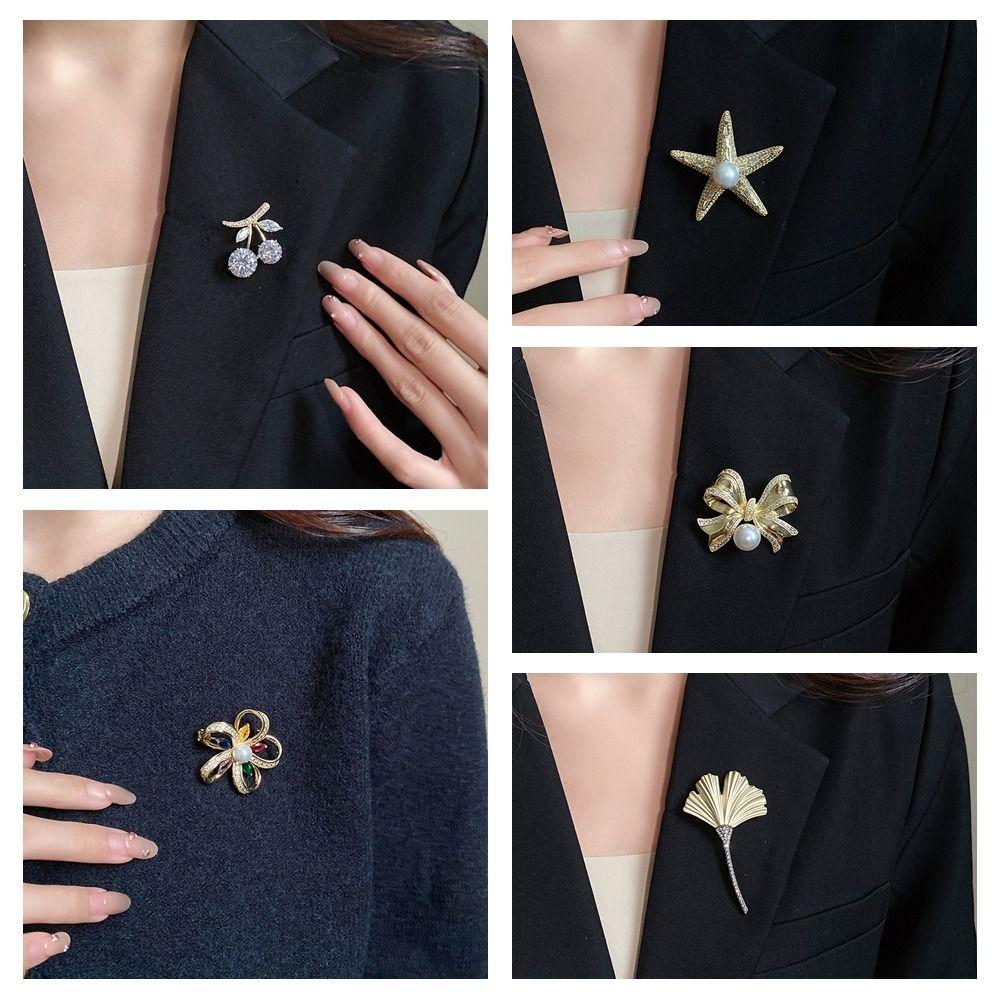 Chest Flower Long Leaf Pin Flower/Bow/Cherry/Starfish Metal Brooch Ginkgo Leaf Brooch Banquet