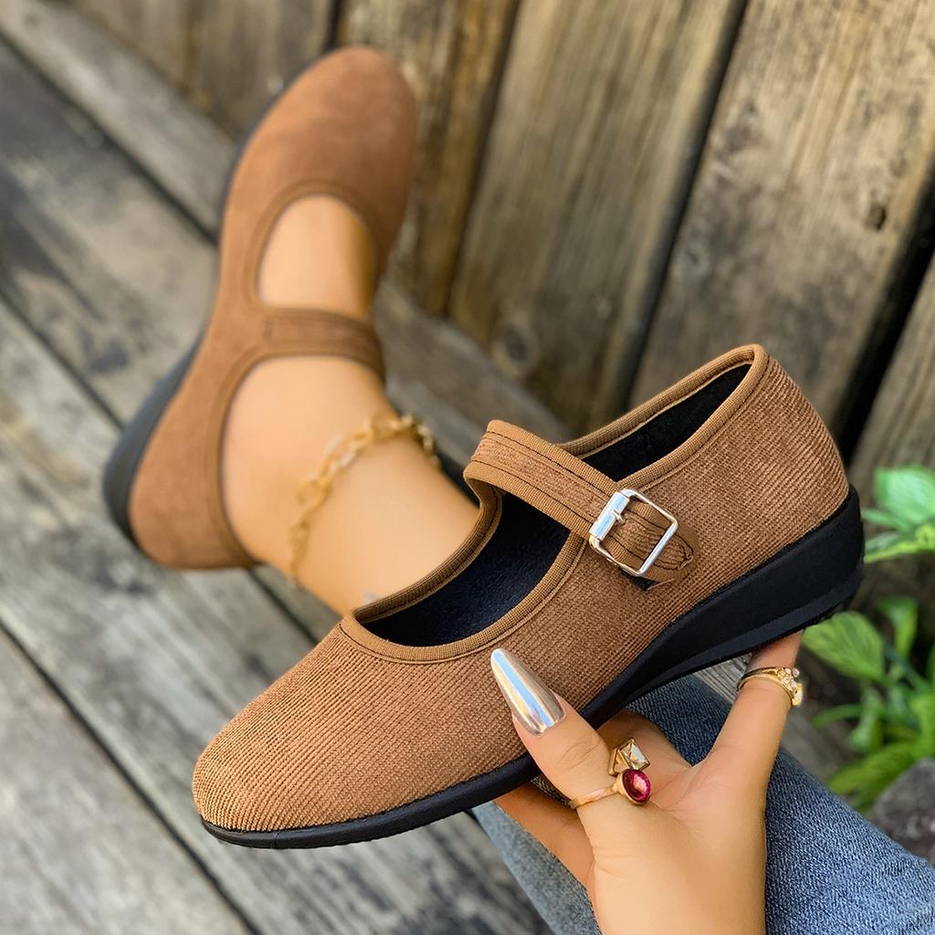 Fashion Women Flats Comfort Soft Sole Casual Walking Loafers Brand Designer Round Toe Mary Jane Shoes Woman Buckle Ballet Shoes Women