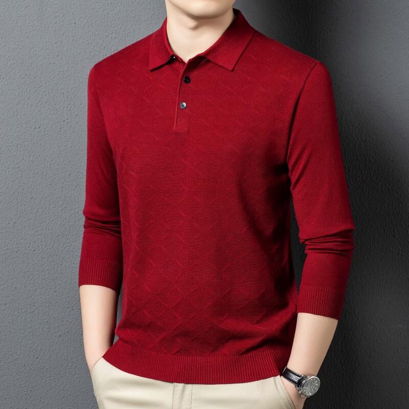 ROMON Men's Wool Blend Jacquard Knit Polo Sweater LMT6695