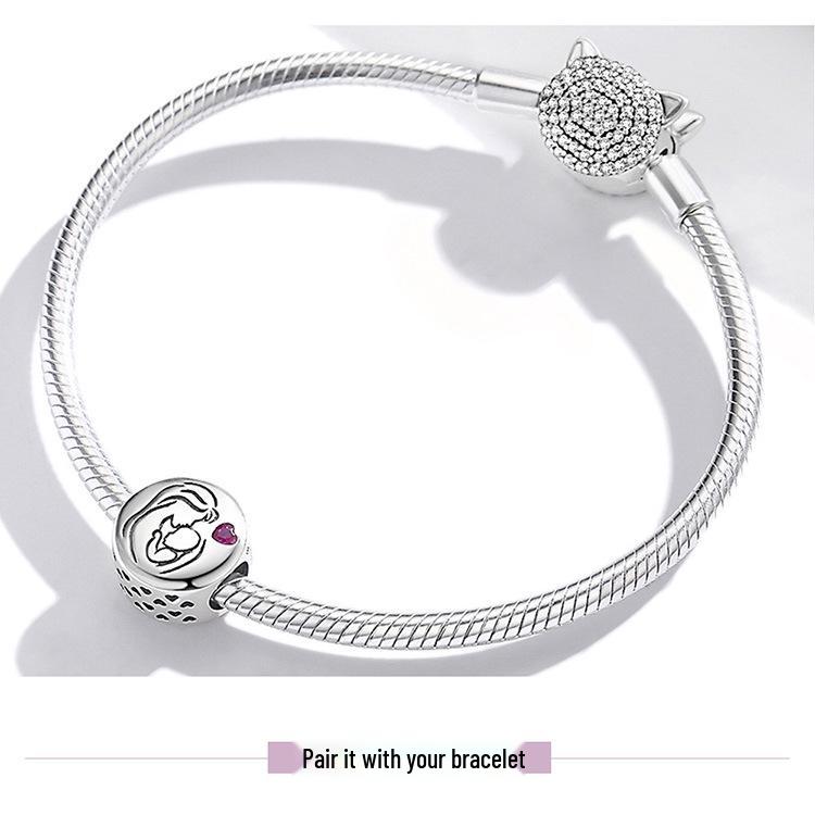 Sterling Silver S925 Heart-Shaped Red Zircon Mother's Love Bracelet BSC493