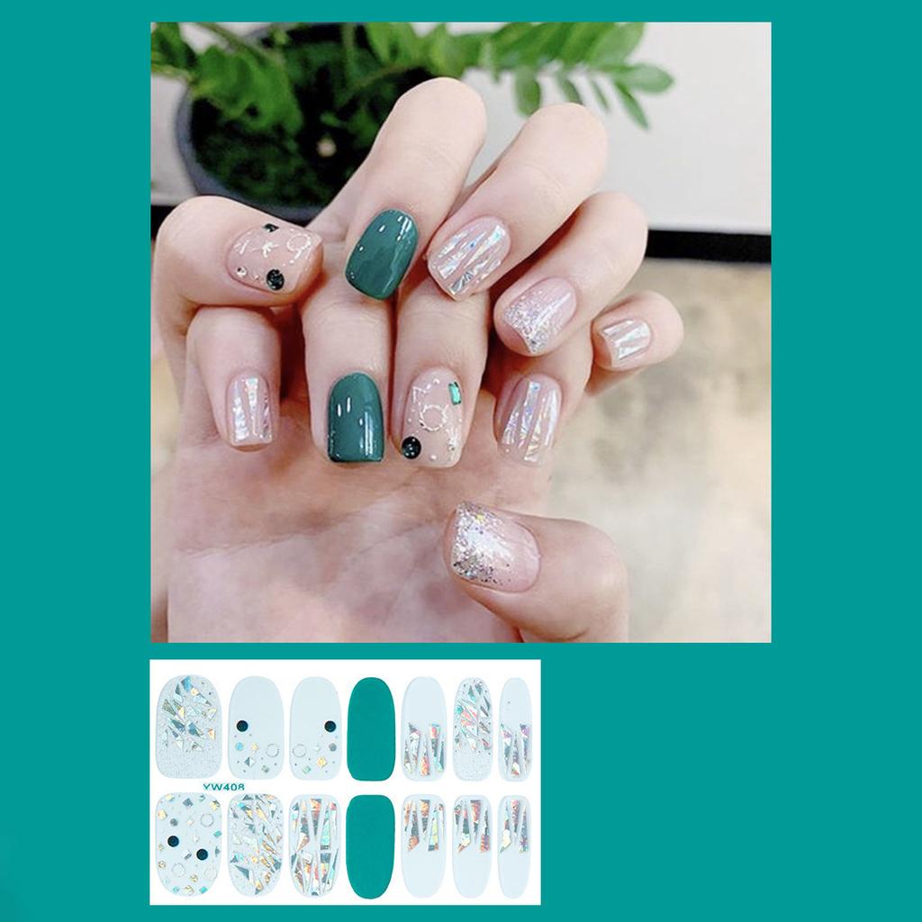 14 stücke/blatt Drücken Sie auf Nagel Aurora Glitter Pulver Nagel Aufkleber Fertig Maniküre Schnell Nial