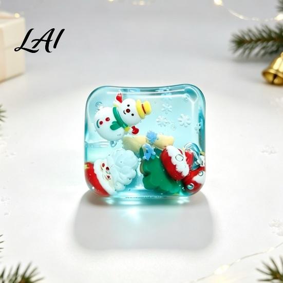 Christmas Stocking Stuffers Cube Stress Relief Toy Clear Squeeze with 3D Snowman Anxiety Gadget Santa Claus Gingerbread Xmas Tree Hand Relaxation