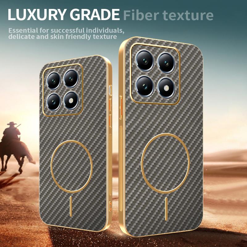 Etui na telefon Xiaomi 14T Pro, Teksturowane włóknem węglowym, Elektroplaterowane TPU, Tylna okładka