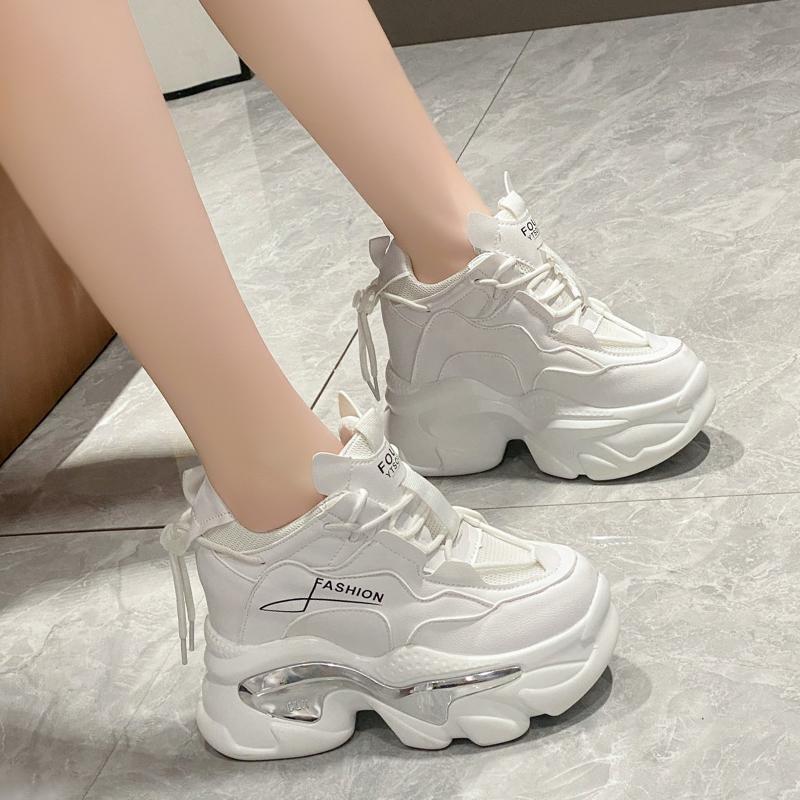 fashion Hidden Heels White Sneakers for Women Spring 2024 Chunky Platform Women's Sports Shoes Fashion Thick Bottom PU Leather Sneakers