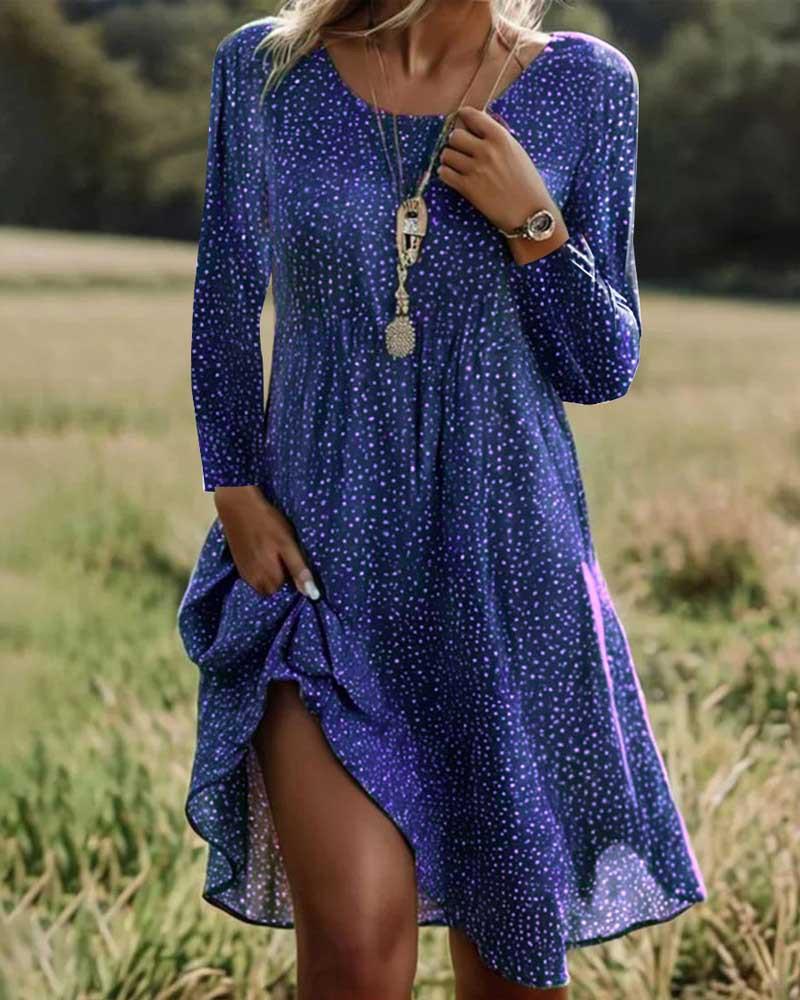 2025 Autumn New Cross-border Polka Dot Long-sleeved Crew Neck Dress Burgundy Blue Green European and American Temperament Elegant